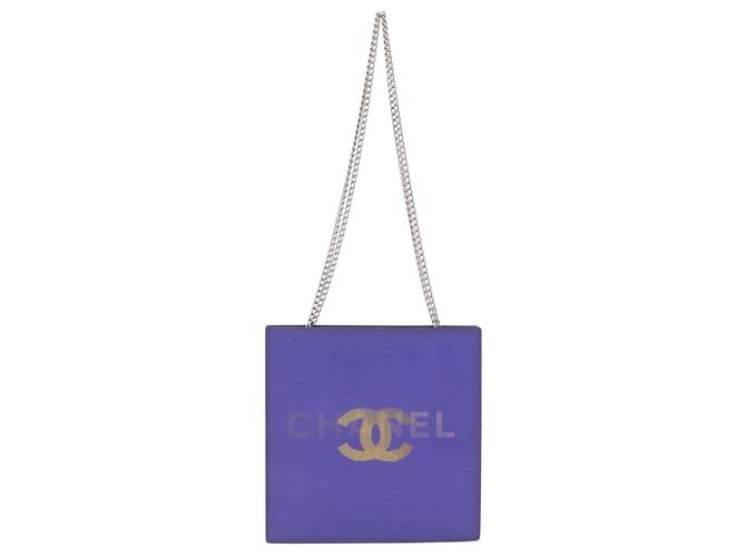Borsa a tracolla CHANEL Hologram Chain in vinile viola argento CC Auth 207620A - vista 13