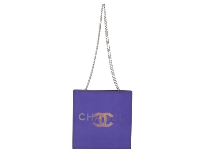 Borsa a tracolla CHANEL Hologram Chain in vinile viola argento CC Auth 207620A - vista 2