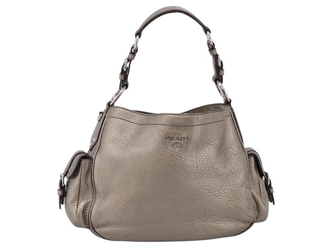 PRADA Schultertasche aus Leder Silber BR3353 Auth am12759V - Ansicht 13