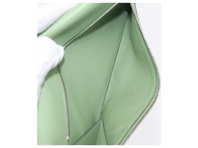 Hermès Portafoglio Lungo HERMES Dogon in Pelle Verde Argento Auth 206778M - vista 10