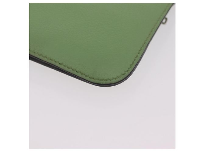Hermès Portafoglio Lungo HERMES Dogon in Pelle Verde Argento Auth 206778M - vista 14