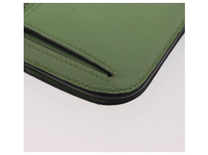 Hermès Portafoglio Lungo HERMES Dogon in Pelle Verde Argento Auth 206778M - vista 15