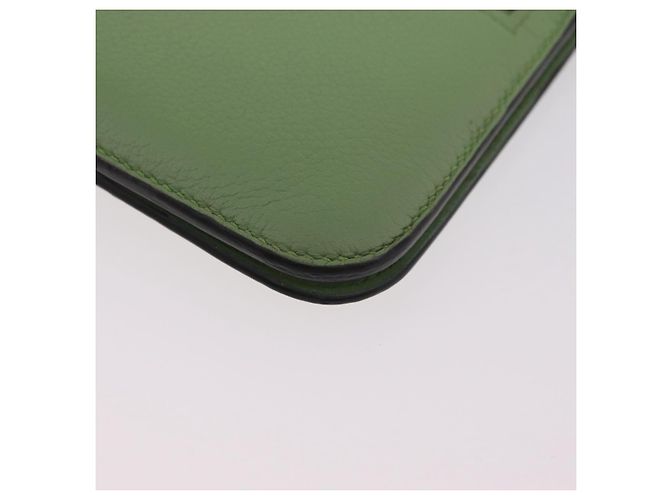 Hermès Portafoglio Lungo HERMES Dogon in Pelle Verde Argento Auth 206778M - vista 16