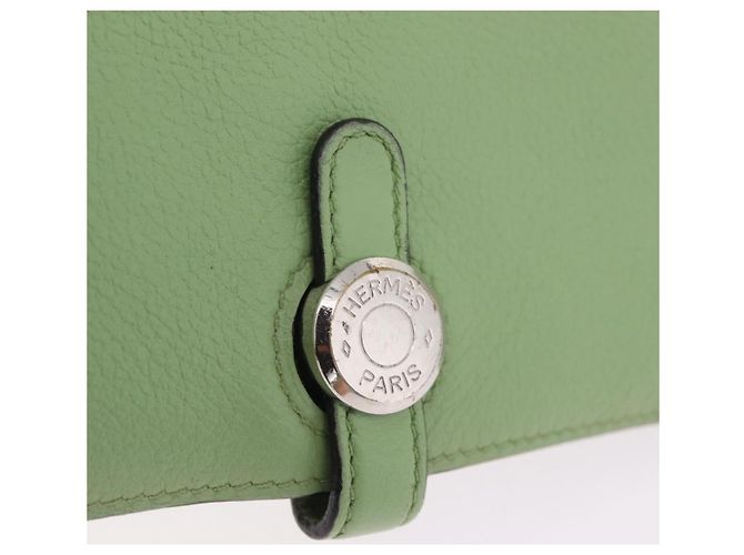 Hermès Portafoglio Lungo HERMES Dogon in Pelle Verde Argento Auth 206778M - vista 17