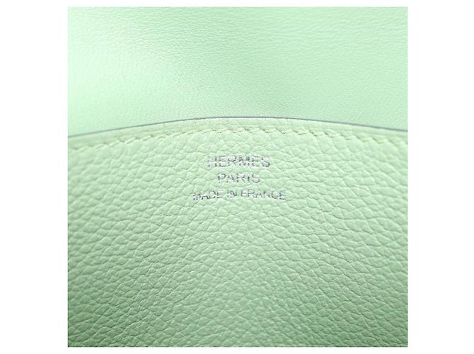 Hermès Portafoglio Lungo HERMES Dogon in Pelle Verde Argento Auth 206778M - vista 18