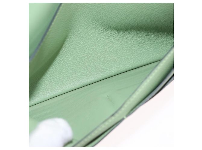 Hermès Portafoglio Lungo HERMES Dogon in Pelle Verde Argento Auth 206778M - vista 20