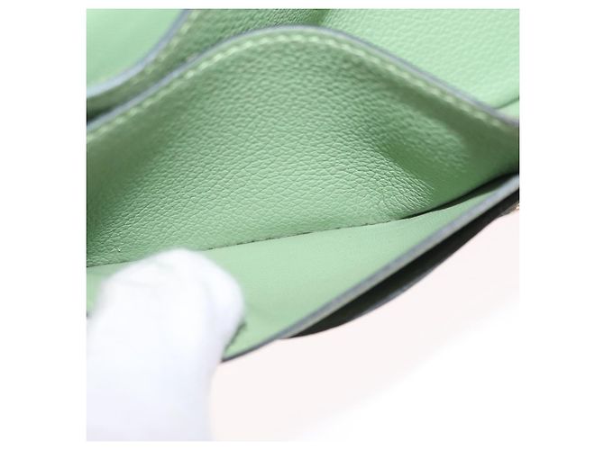 Hermès Portafoglio Lungo HERMES Dogon in Pelle Verde Argento Auth 206778M - vista 21