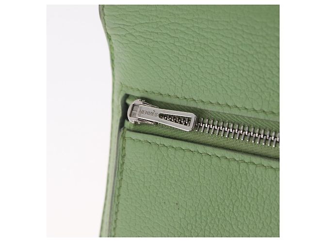 Hermès Portafoglio Lungo HERMES Dogon in Pelle Verde Argento Auth 206778M - vista 22