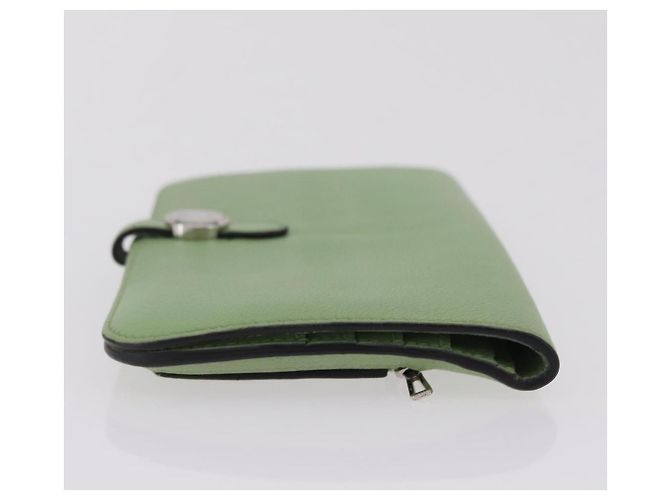Hermès Portafoglio Lungo HERMES Dogon in Pelle Verde Argento Auth 206778M - vista 3