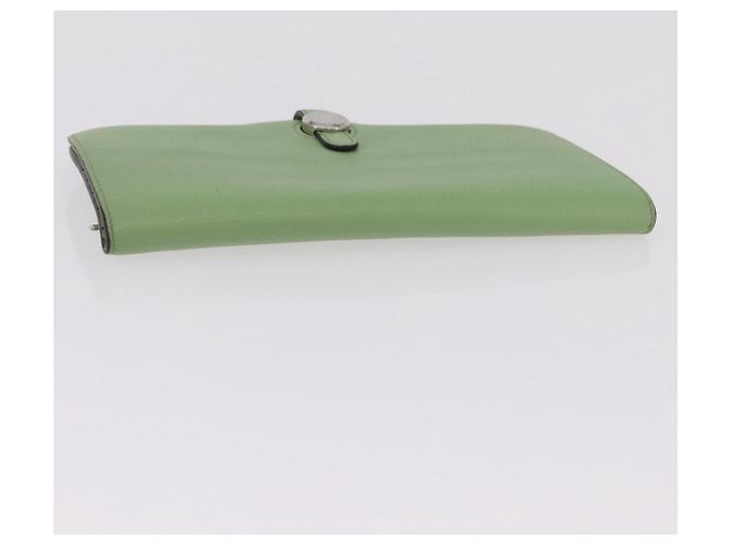 Hermès Portafoglio Lungo HERMES Dogon in Pelle Verde Argento Auth 206778M - vista 5