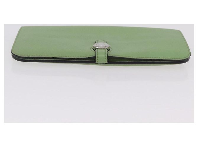 Hermès Portafoglio Lungo HERMES Dogon in Pelle Verde Argento Auth 206778M - vista 6