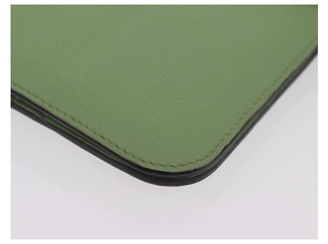 Hermès Portafoglio Lungo HERMES Dogon in Pelle Verde Argento Auth 206778M - vista 7