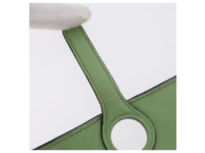 Hermès Portafoglio Lungo HERMES Dogon in Pelle Verde Argento Auth 206778M - vista 8