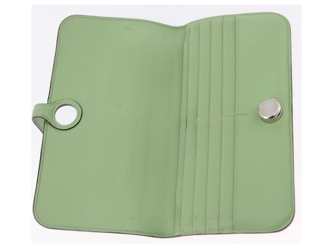 Hermès Portafoglio Lungo HERMES Dogon in Pelle Verde Argento Auth 206778M - vista 9