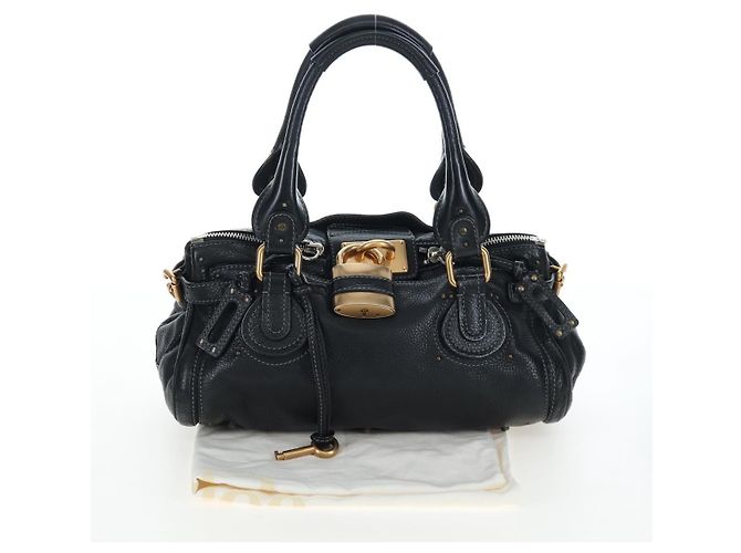 Chloé Bolso Chloe Paddington de cuero negro oro plata Auth BA16003V Dorado - vista 12