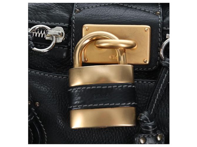 Chloé Bolso Chloe Paddington de cuero negro oro plata Auth BA16003V Dorado - vista 19