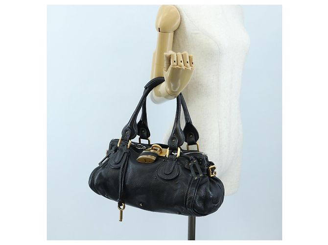 Chloé Bolso Chloe Paddington de cuero negro oro plata Auth BA16003V Dorado - vista 26