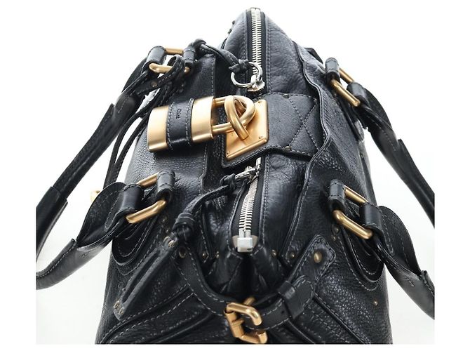 Chloé Bolso Chloe Paddington de cuero negro oro plata Auth BA16003V Dorado - vista 6