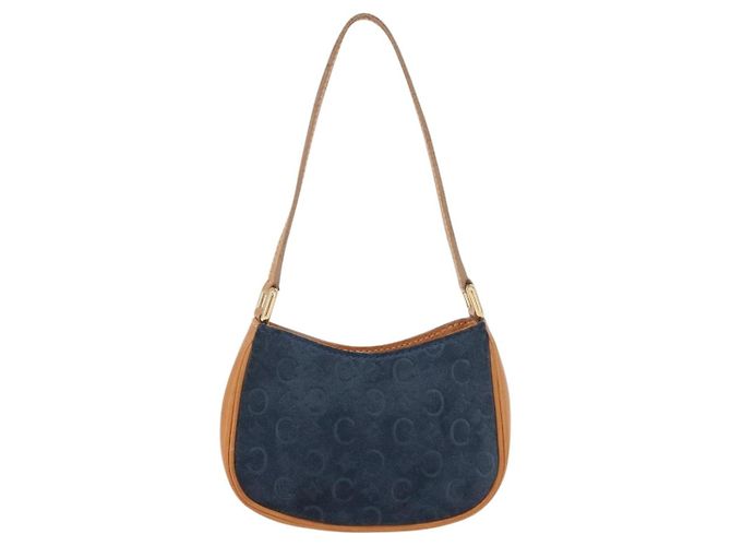 Céline Bolsa de mão CELINE C Macadam Suede Blue Gold Tone Auth ka6473A Azul - vista 13