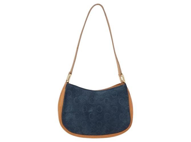 Céline Bolsa de mão CELINE C Macadam Suede Blue Gold Tone Auth ka6473A Azul - vista 2