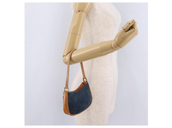 Céline Bolsa de mão CELINE C Macadam Suede Blue Gold Tone Auth ka6473A Azul - vista 23