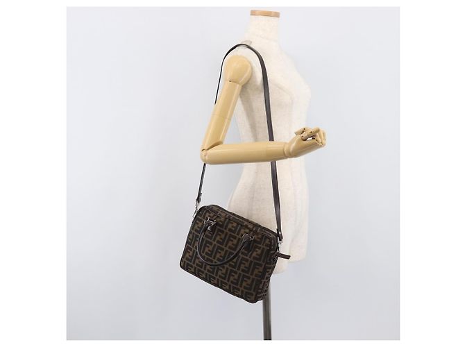 FENDI Zucca Canvas Handtasche 2way Schwarz Braun Auth 206742V - Ansicht 27