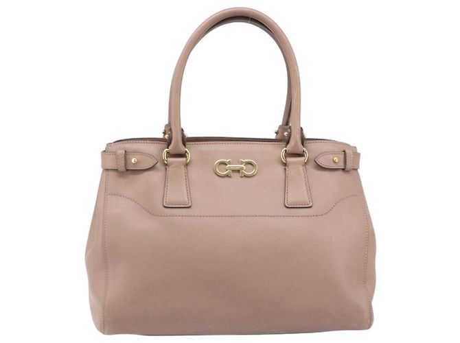Borsa Salvatore Ferragamo Gancini in pelle beige e oro autentica bs37485 - vista 13