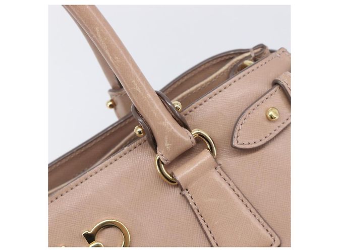 Borsa Salvatore Ferragamo Gancini in pelle beige e oro autentica bs37485 - vista 21