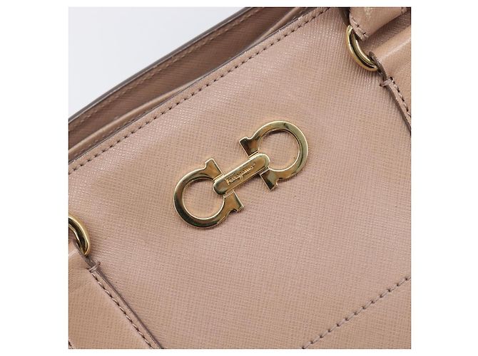 Borsa Salvatore Ferragamo Gancini in pelle beige e oro autentica bs37485 - vista 22