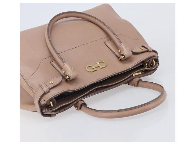 Borsa Salvatore Ferragamo Gancini in pelle beige e oro autentica bs37485 - vista 7