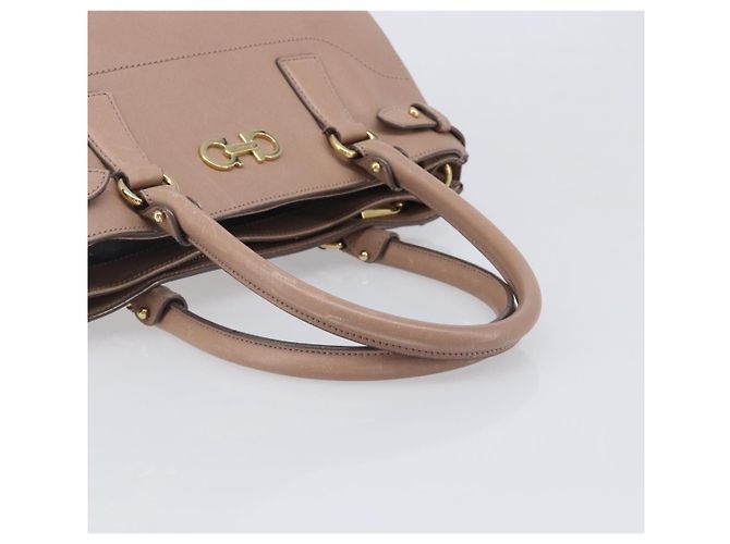 Borsa Salvatore Ferragamo Gancini in pelle beige e oro autentica bs37485 - vista 8