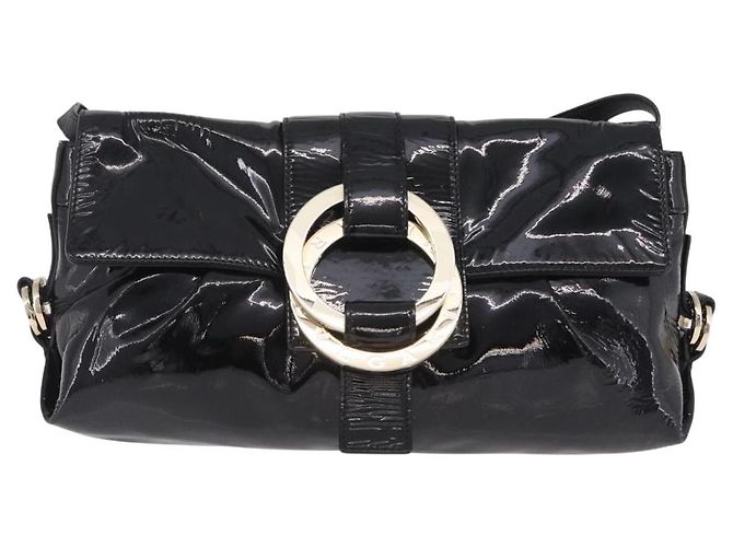 Bulgari Borsa a Tracolla BVLGARI Chandra Vernice Nera Tono Oro Auth BA16118 Nero - vista 13