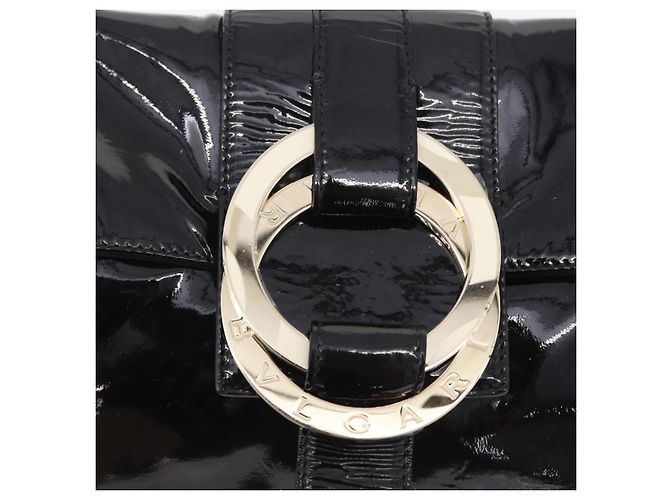 Bulgari Borsa a Tracolla BVLGARI Chandra Vernice Nera Tono Oro Auth BA16118 Nero - vista 17