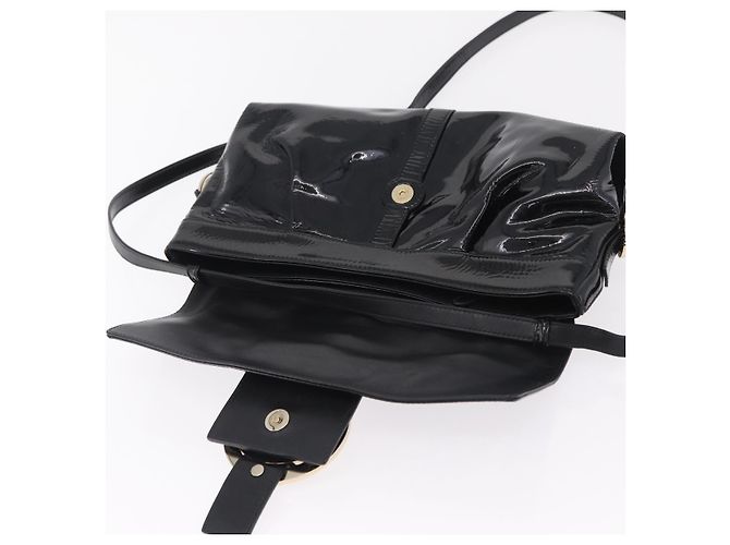 Bulgari Borsa a Tracolla BVLGARI Chandra Vernice Nera Tono Oro Auth BA16118 Nero - vista 18