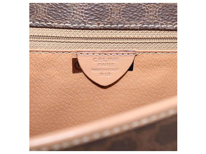 Céline Borsa a tracolla CELINE Macadam Canvas PVC Leather Brown Gold Auth 205063V Marrone D'oro - vista 12