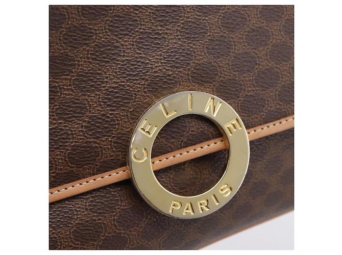 Céline Borsa a tracolla CELINE Macadam Canvas PVC Leather Brown Gold Auth 205063V Marrone D'oro - vista 18