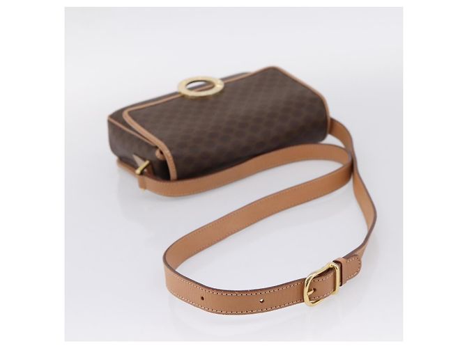 Céline Borsa a tracolla CELINE Macadam Canvas PVC Leather Brown Gold Auth 205063V Marrone D'oro - vista 7