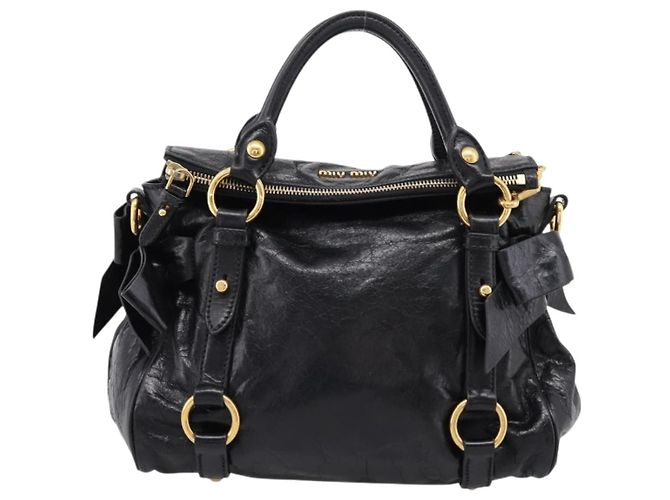 Bolsa de mão Miu Miu em couro 2way preta tom dourado Auth 167724SAM Preto - vista 13