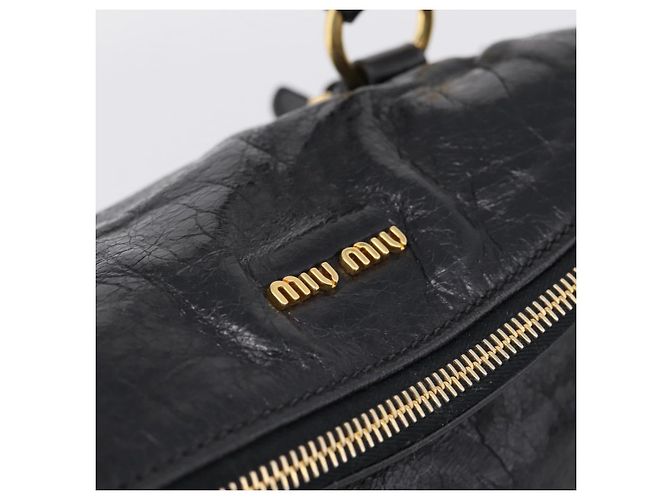 Bolsa de mão Miu Miu em couro 2way preta tom dourado Auth 167724SAM Preto - vista 14