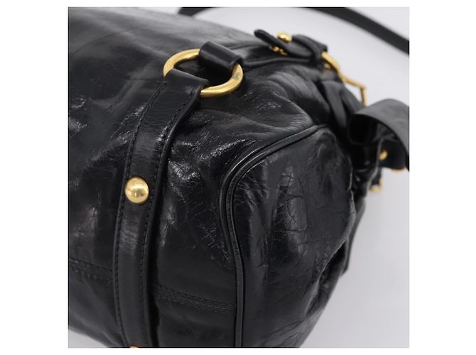 Bolsa de mão Miu Miu em couro 2way preta tom dourado Auth 167724SAM Preto - vista 17