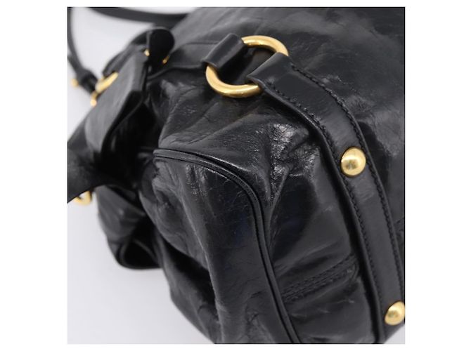 Bolsa de mão Miu Miu em couro 2way preta tom dourado Auth 167724SAM Preto - vista 18