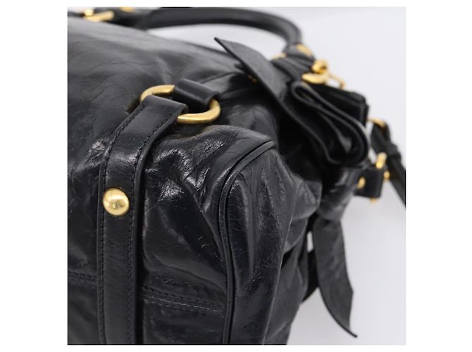 Bolsa de mão Miu Miu em couro 2way preta tom dourado Auth 167724SAM Preto - vista 19