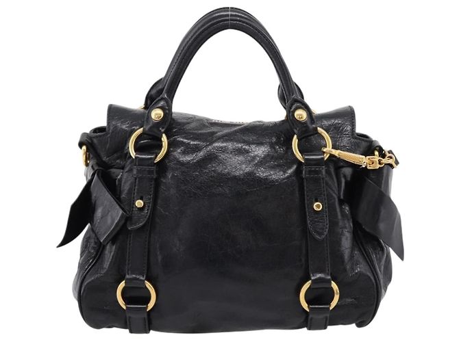 Bolsa de mão Miu Miu em couro 2way preta tom dourado Auth 167724SAM Preto - vista 2
