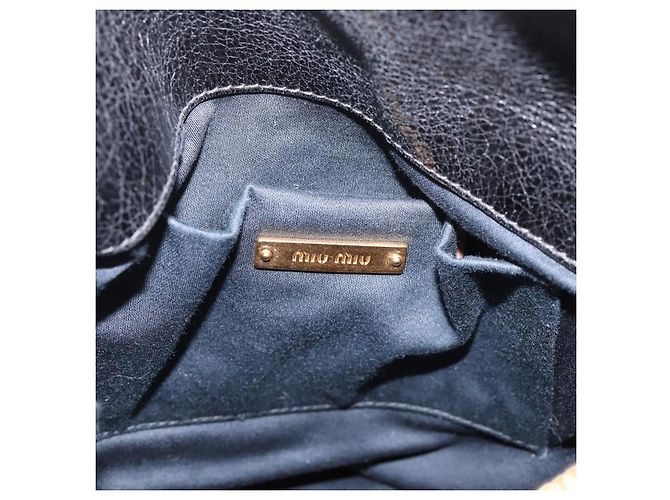 Bolsa de mão Miu Miu em couro 2way preta tom dourado Auth 167724SAM Preto - vista 21