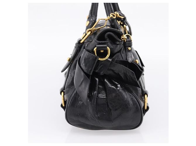 Bolsa de mão Miu Miu em couro 2way preta tom dourado Auth 167724SAM Preto - vista 3