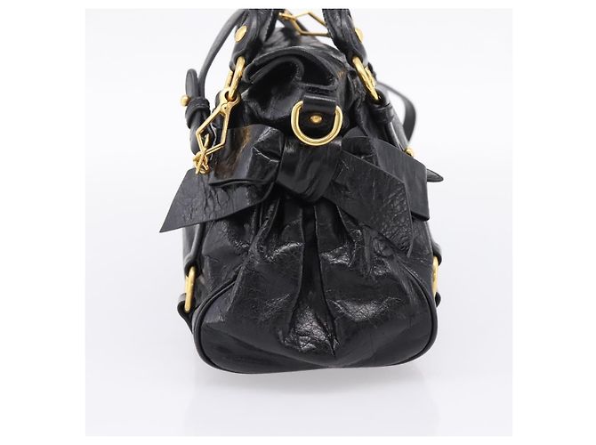 Bolsa de mão Miu Miu em couro 2way preta tom dourado Auth 167724SAM Preto - vista 4