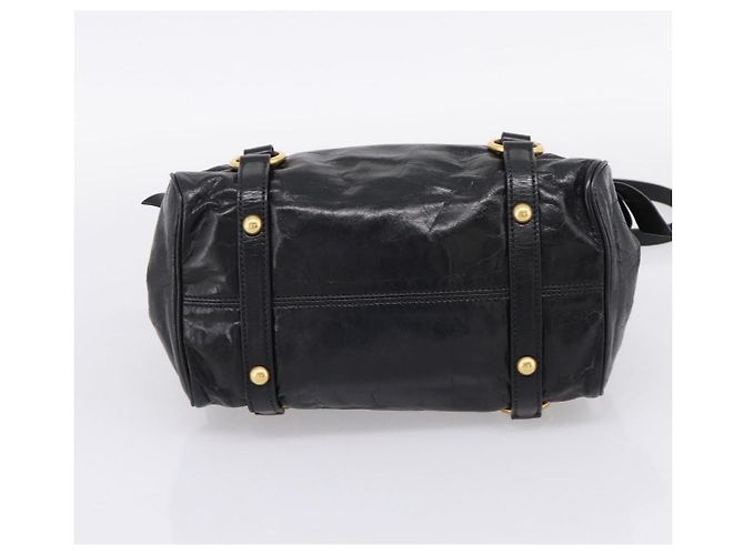 Bolsa de mão Miu Miu em couro 2way preta tom dourado Auth 167724SAM Preto - vista 5