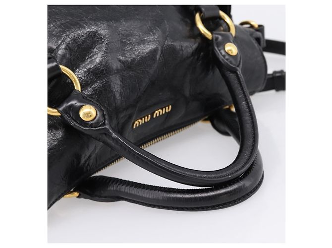 Bolsa de mão Miu Miu em couro 2way preta tom dourado Auth 167724SAM Preto - vista 7