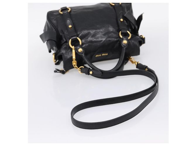 Bolsa de mão Miu Miu em couro 2way preta tom dourado Auth 167724SAM Preto - vista 9