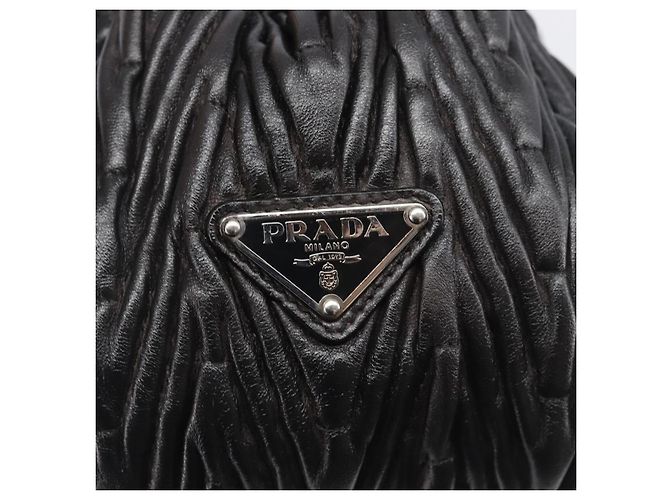 Borsa a mano PRADA in pelle nera argento BN1235 Auth am12716A Nero - vista 19
